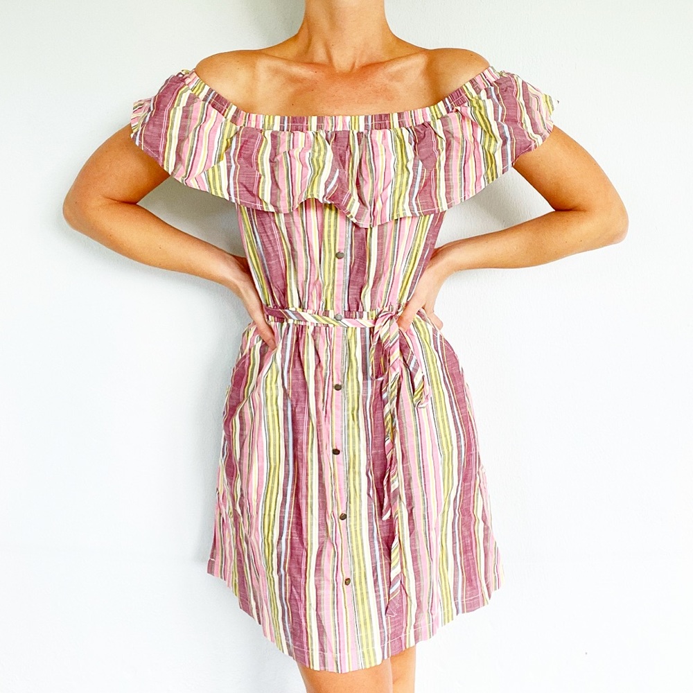 Express pink striped cotton off shoulder casual dress size medium